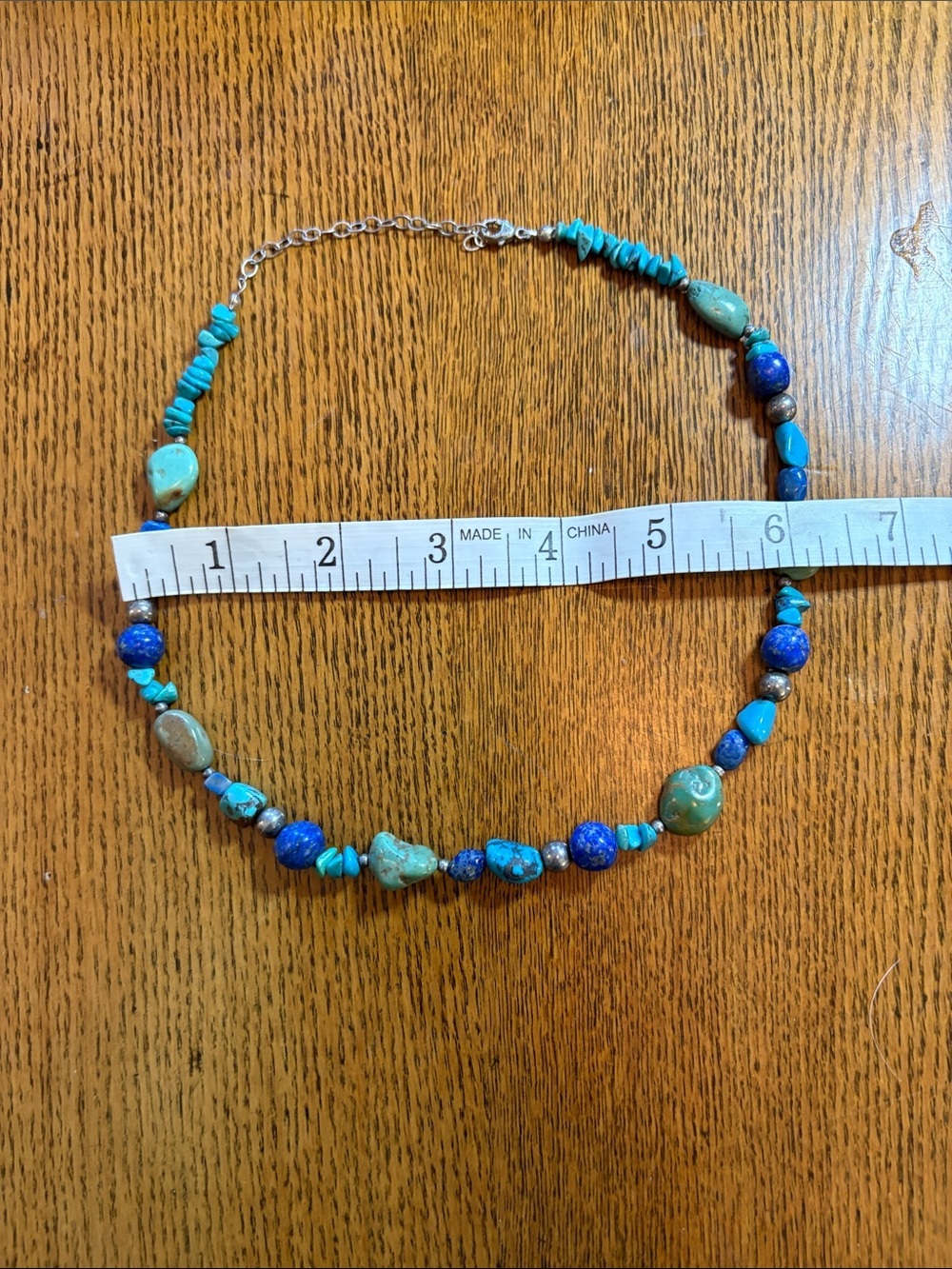 Turquoise & Lapis Stone Beaded Necklace - Women Jewelry - Picture 2 of 5